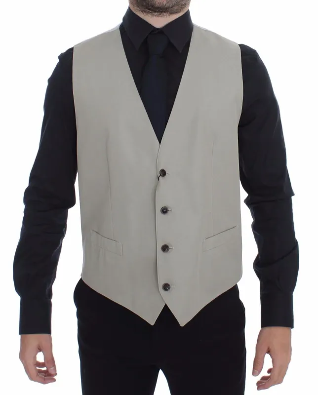 Elegant Beige Cotton Silk Dress Vest sold by Louxly