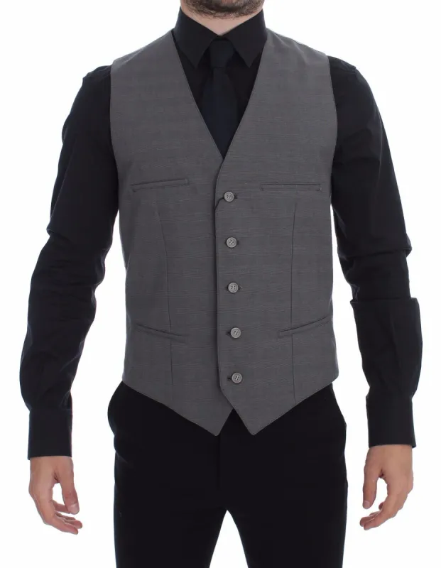 Elegant Gray Slim Fit Dress Vest sold by Louxly