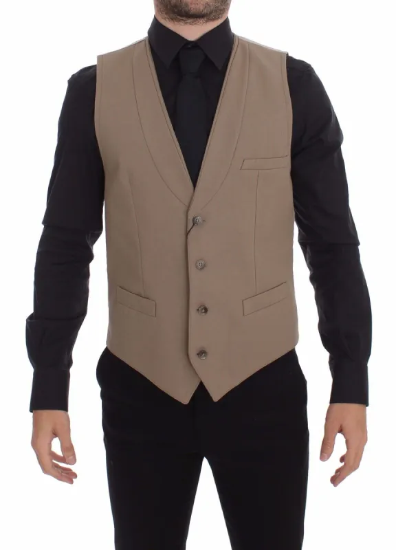Elegant Beige Cotton Dress Vest – Slim Fit sold by Louxly