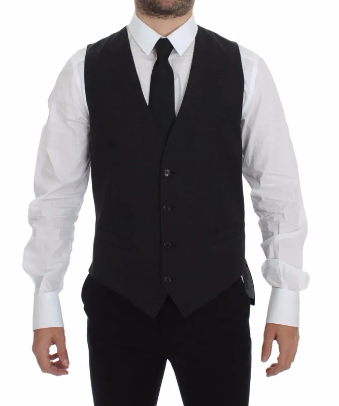 Sleek Gray Wool Dress Vest sold by Louxly