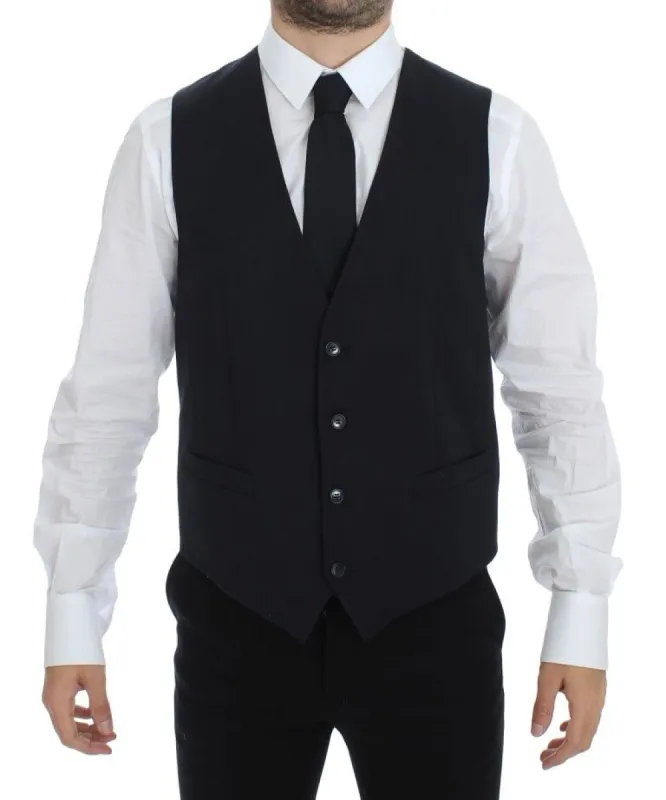 Elegant Gray Striped Wool-Silk Dress Vest sold by Louxly