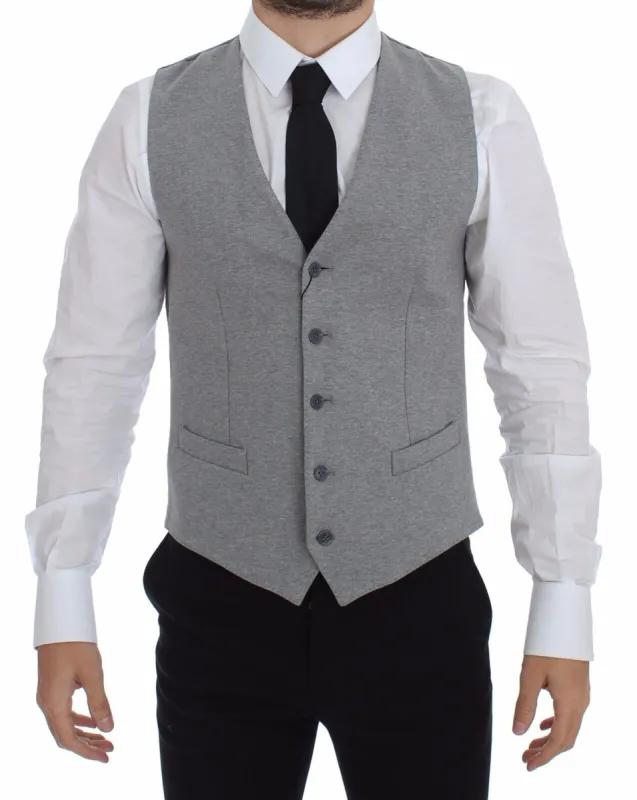 Elegant Gray Cotton Stretch Dress Vest sold by Louxly
