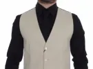 Elegant Beige Cotton Blend Dress Vest sold by Louxly
