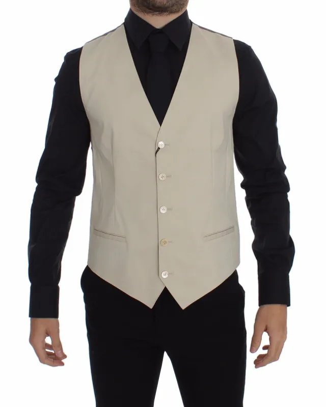 Elegant Beige Cotton Blend Dress Vest sold by Louxly