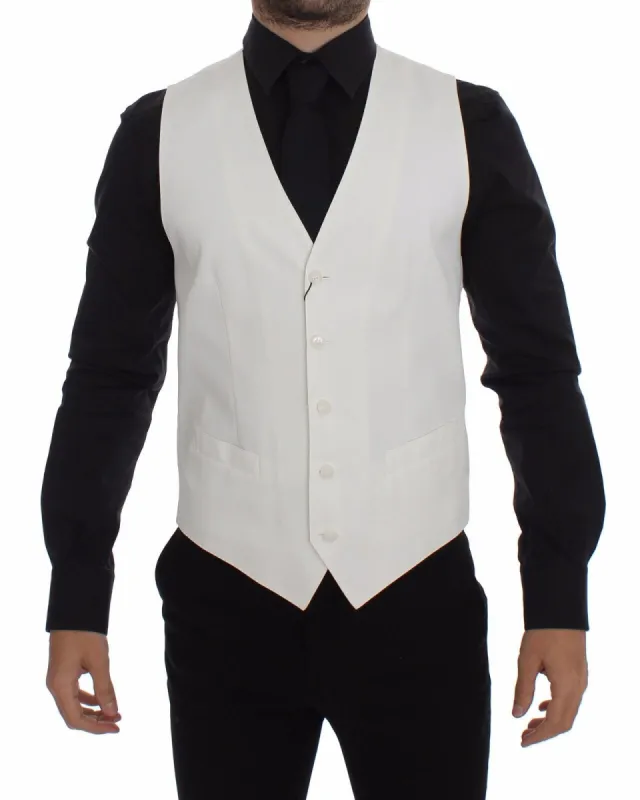 Elegant White Cotton Silk Dress Vest sold by Louxly