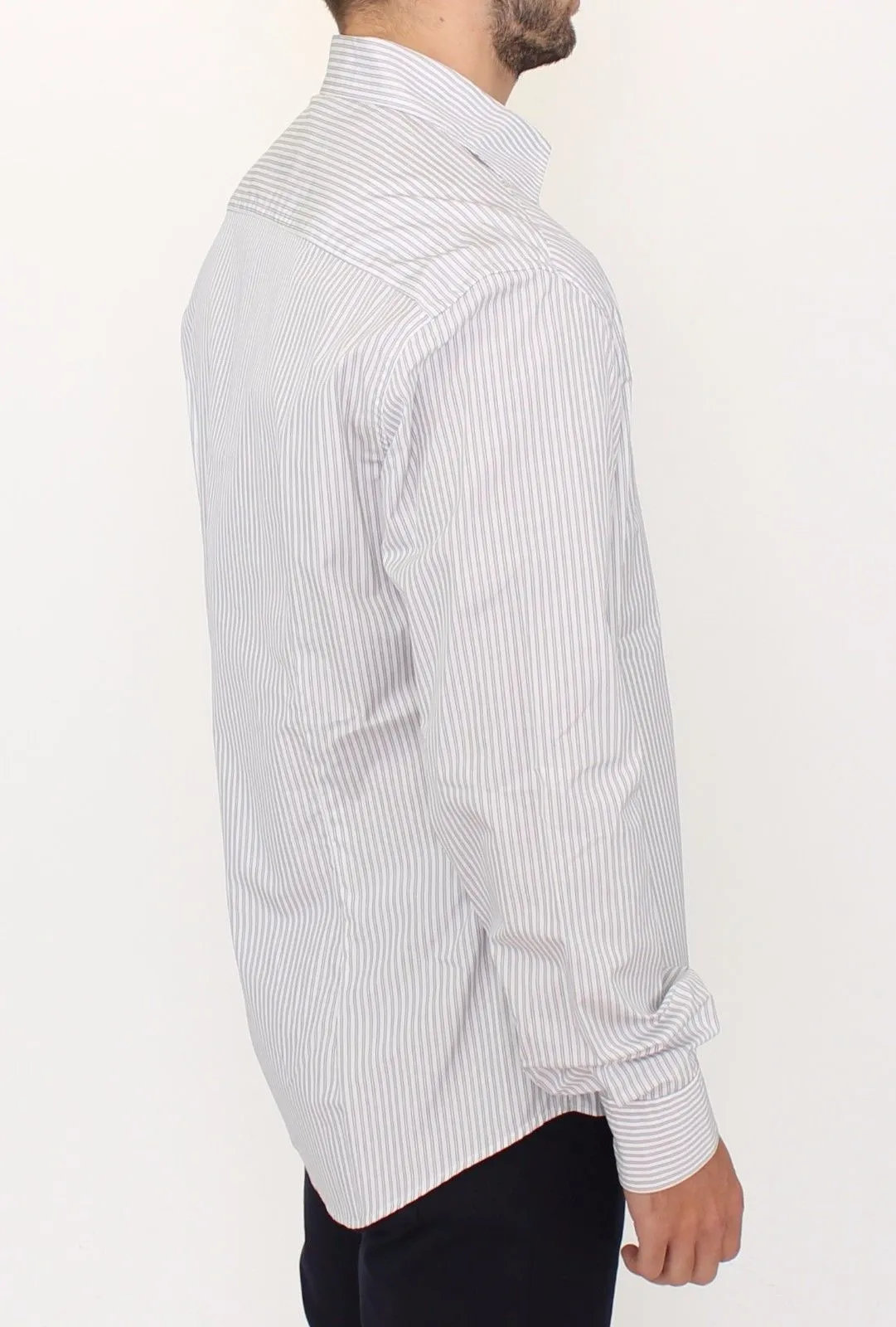 Elegant White and Gray Striped Cotton Shirt sold by Louxly product image thumbnail 3