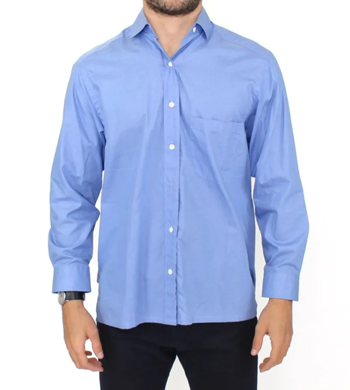 Dapper Blue Cotton Dress Shirt for Men made by Ermanno Scervino