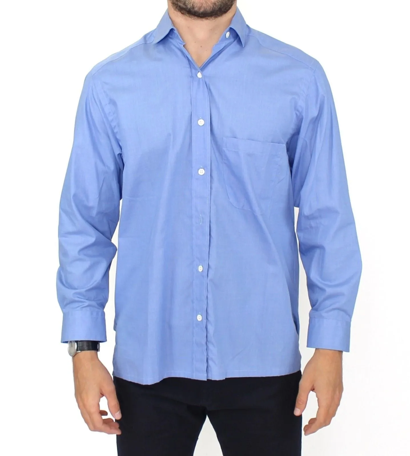 Dapper Blue Cotton Dress Shirt for Men sold by Louxly