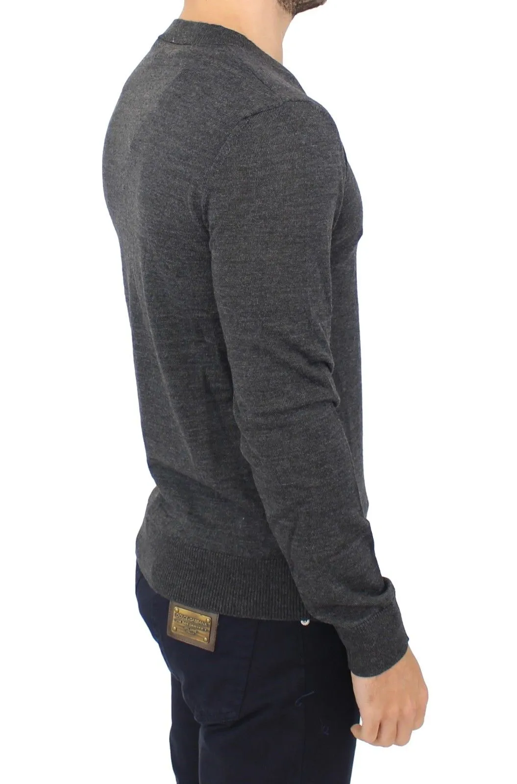 Chic Gray V-Neck Wool Blend Pullover Sweater sold by Louxly product image thumbnail 4