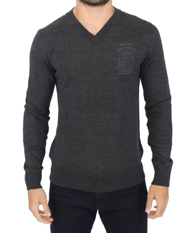 Chic Gray V-Neck Wool Blend Pullover Sweater sold by Louxly