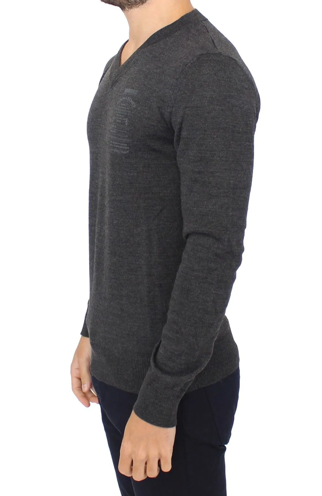 Chic Gray V-Neck Wool Blend Pullover Sweater sold by Louxly product image thumbnail 2