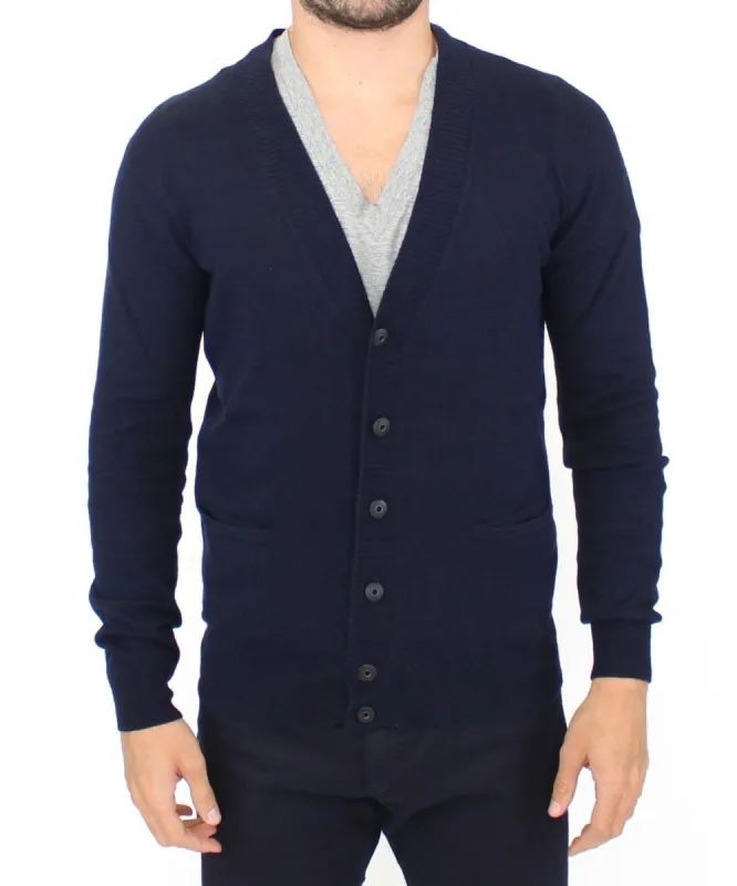 Chic Blue Wool Blend Cardigan Sweater sold by Louxly