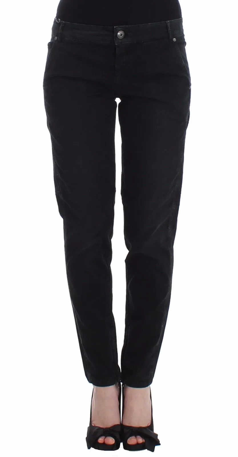 Sleek Black Slim Leg Designer Jeans sold by Louxly