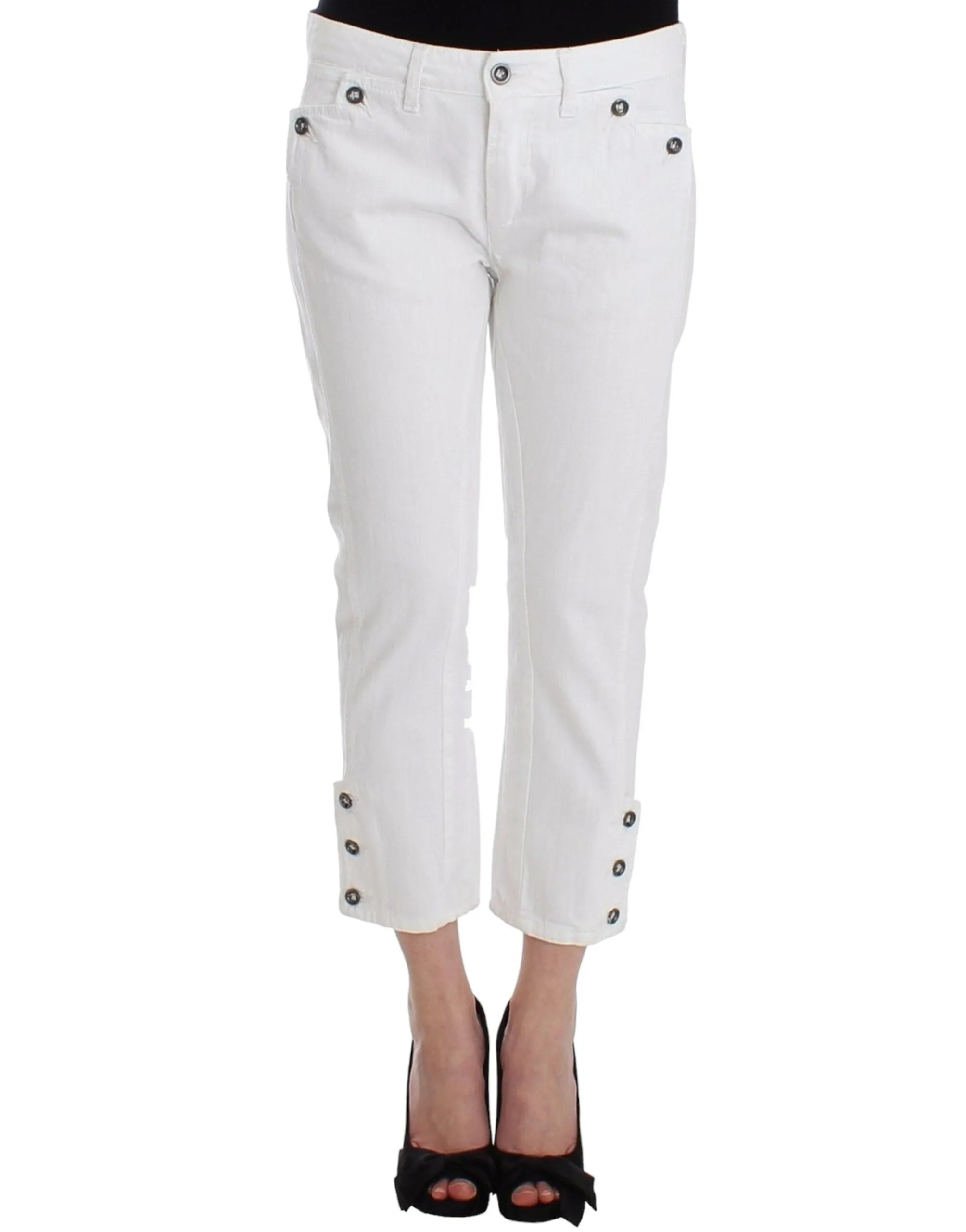 Chic White Cropped Jeans for Sophisticated Style sold by Louxly