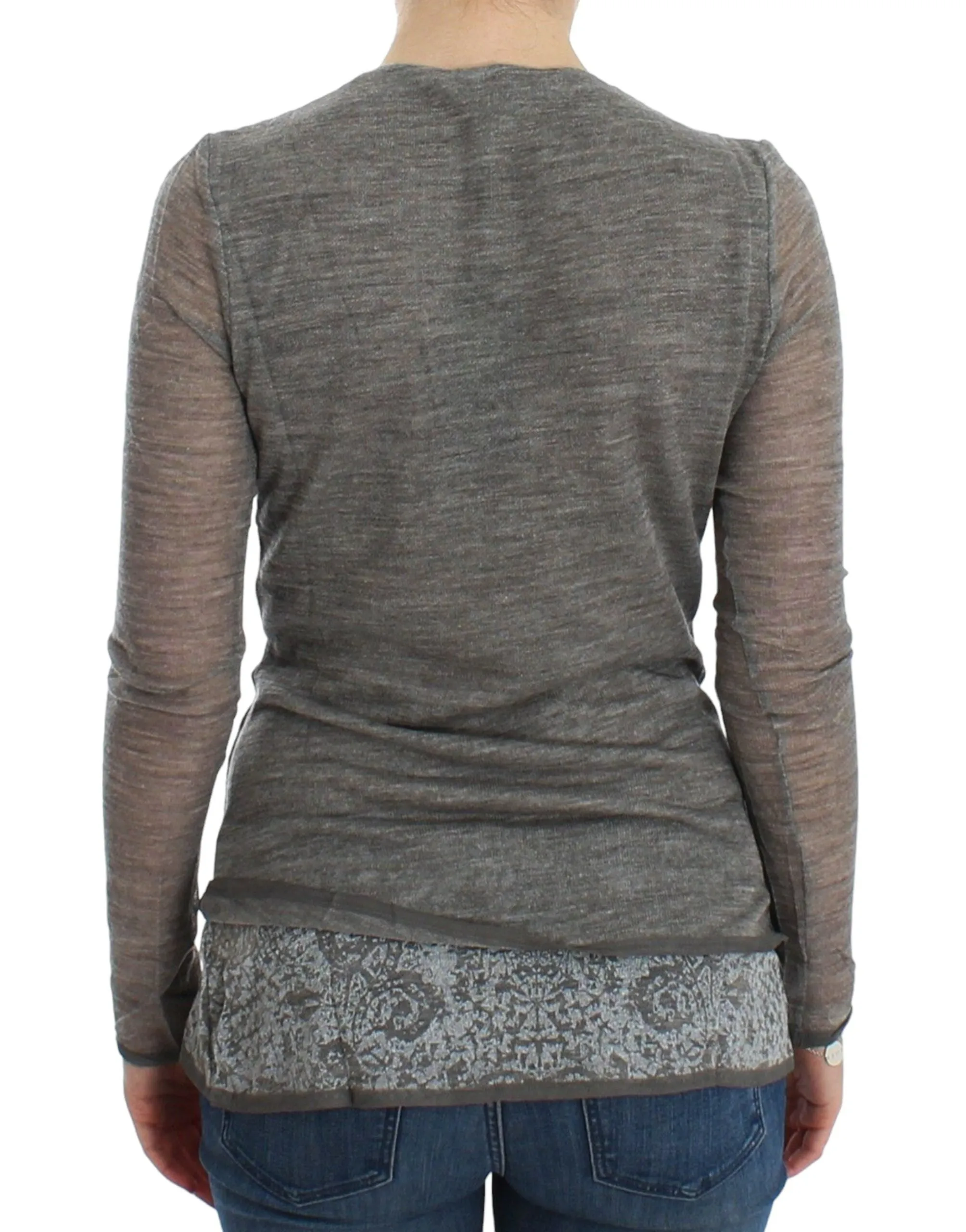 Elegant Gray Wool Blend Deep V-neck Sweater sold by Louxly product image thumbnail 3