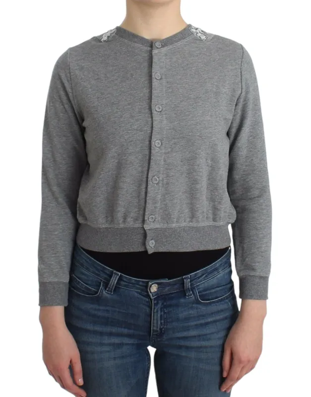 Chic Gray Cotton Blend Short Cardigan sold by Louxly