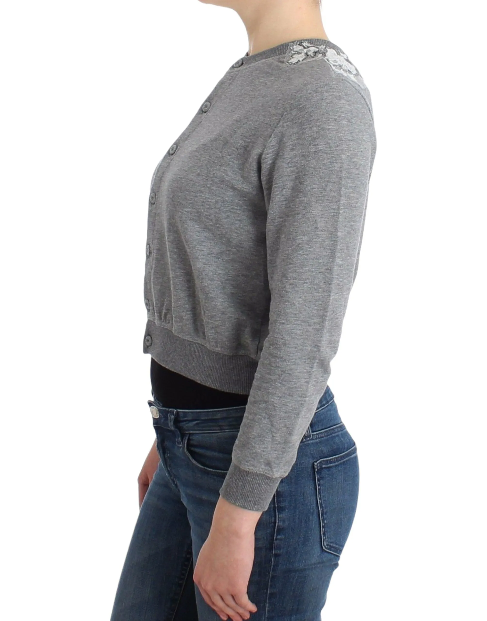 Chic Gray Cotton Blend Short Cardigan sold by Louxly product image thumbnail 2