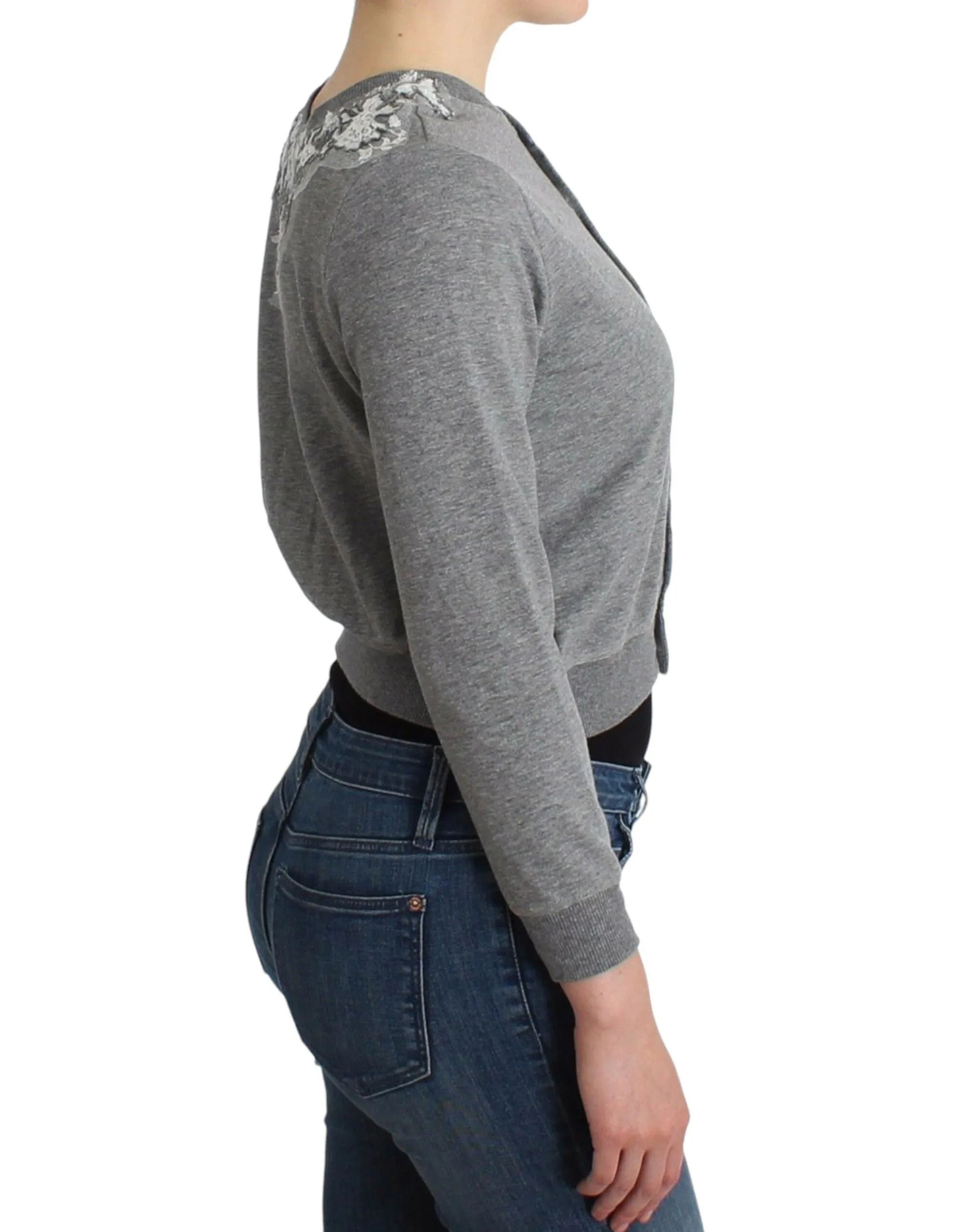 Chic Gray Cotton Blend Short Cardigan sold by Louxly product image thumbnail 4
