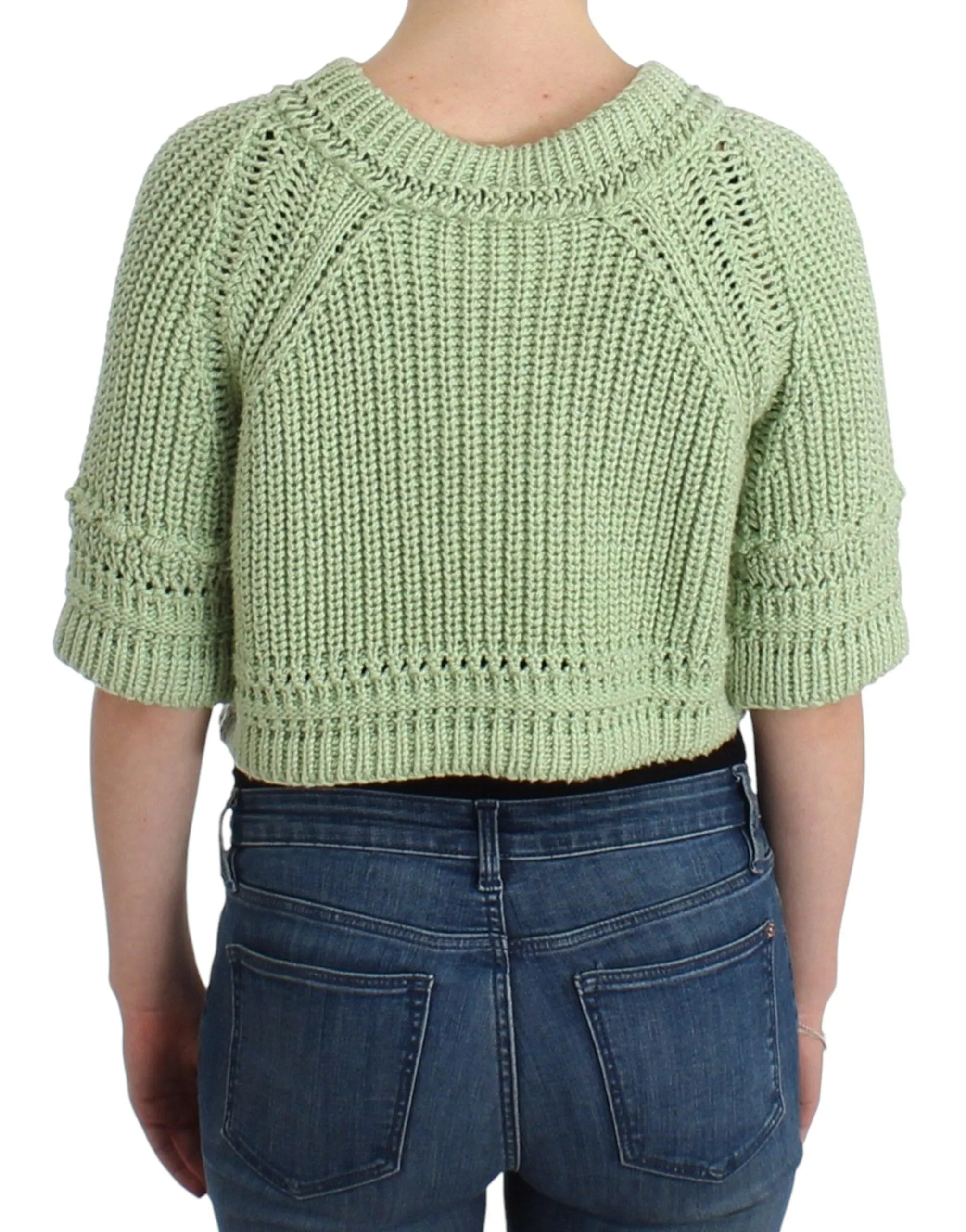 Chic Green Cropped Cotton Sweater sold by Louxly product image thumbnail 3