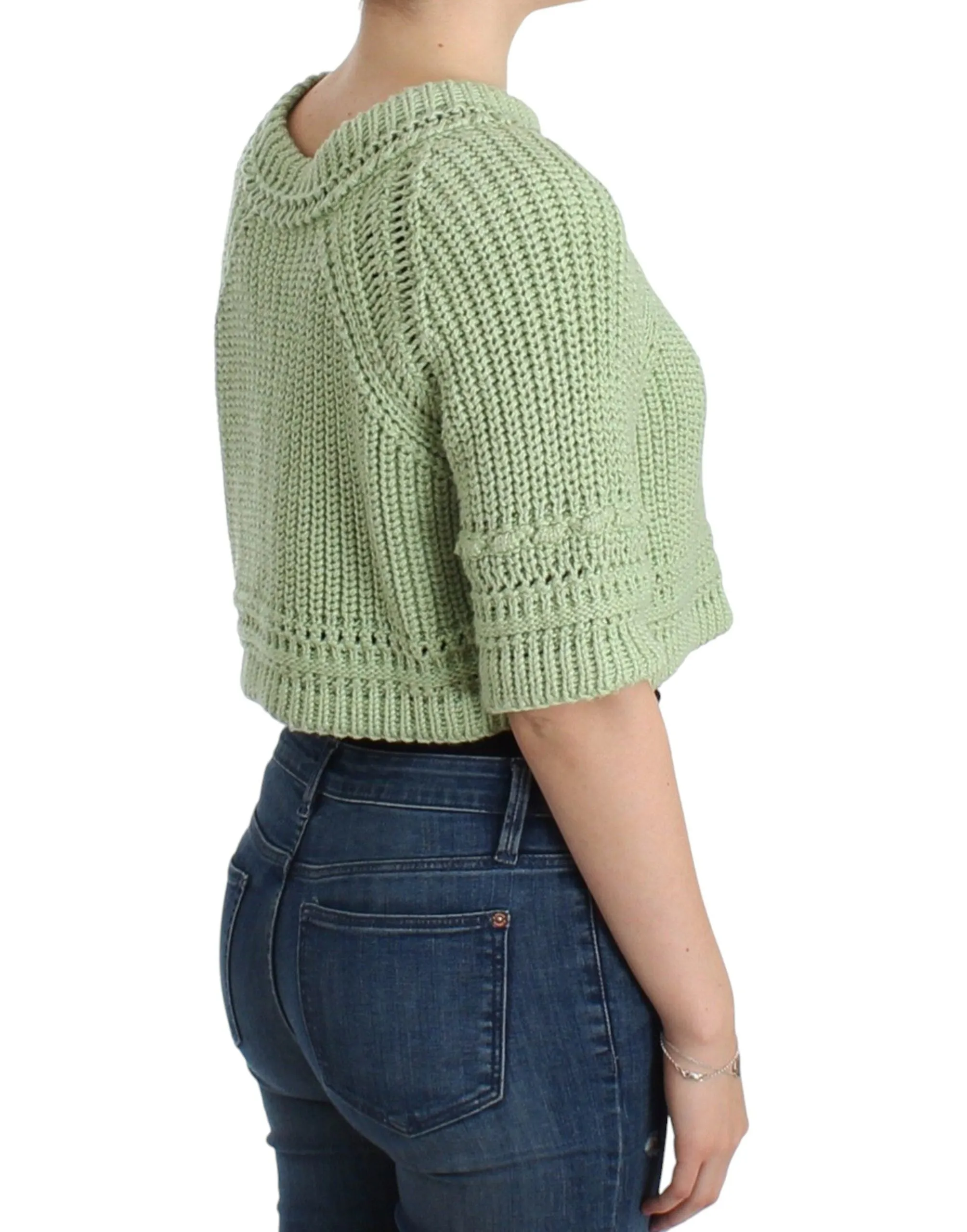 Chic Green Cropped Cotton Sweater sold by Louxly product image thumbnail 4
