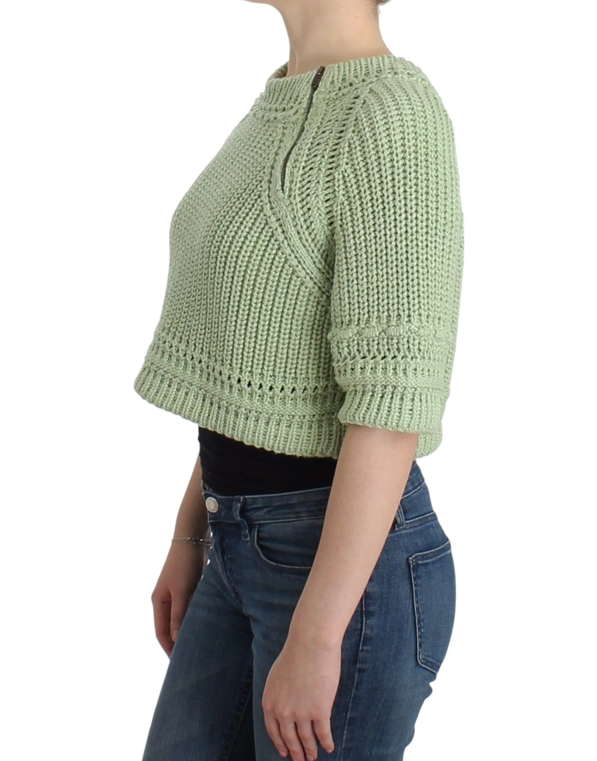 Chic Green Cropped Cotton Sweater sold by Louxly product image thumbnail 2