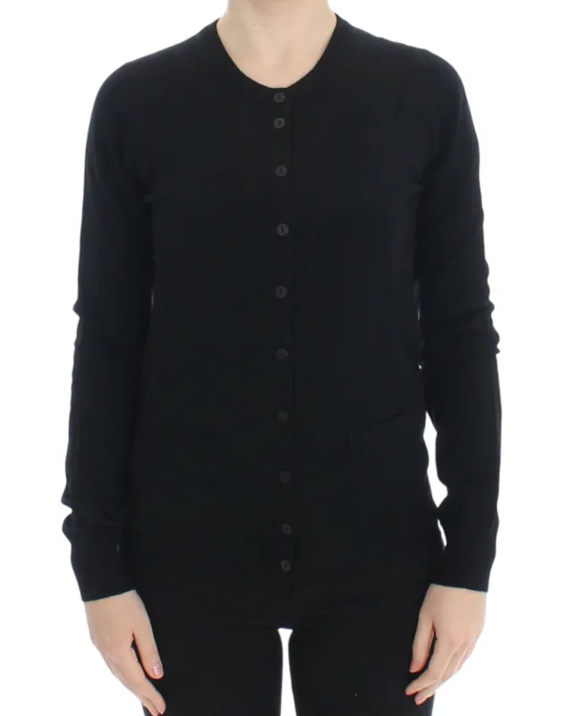 Elegant Black Wool Cardigan Sweater sold by Louxly