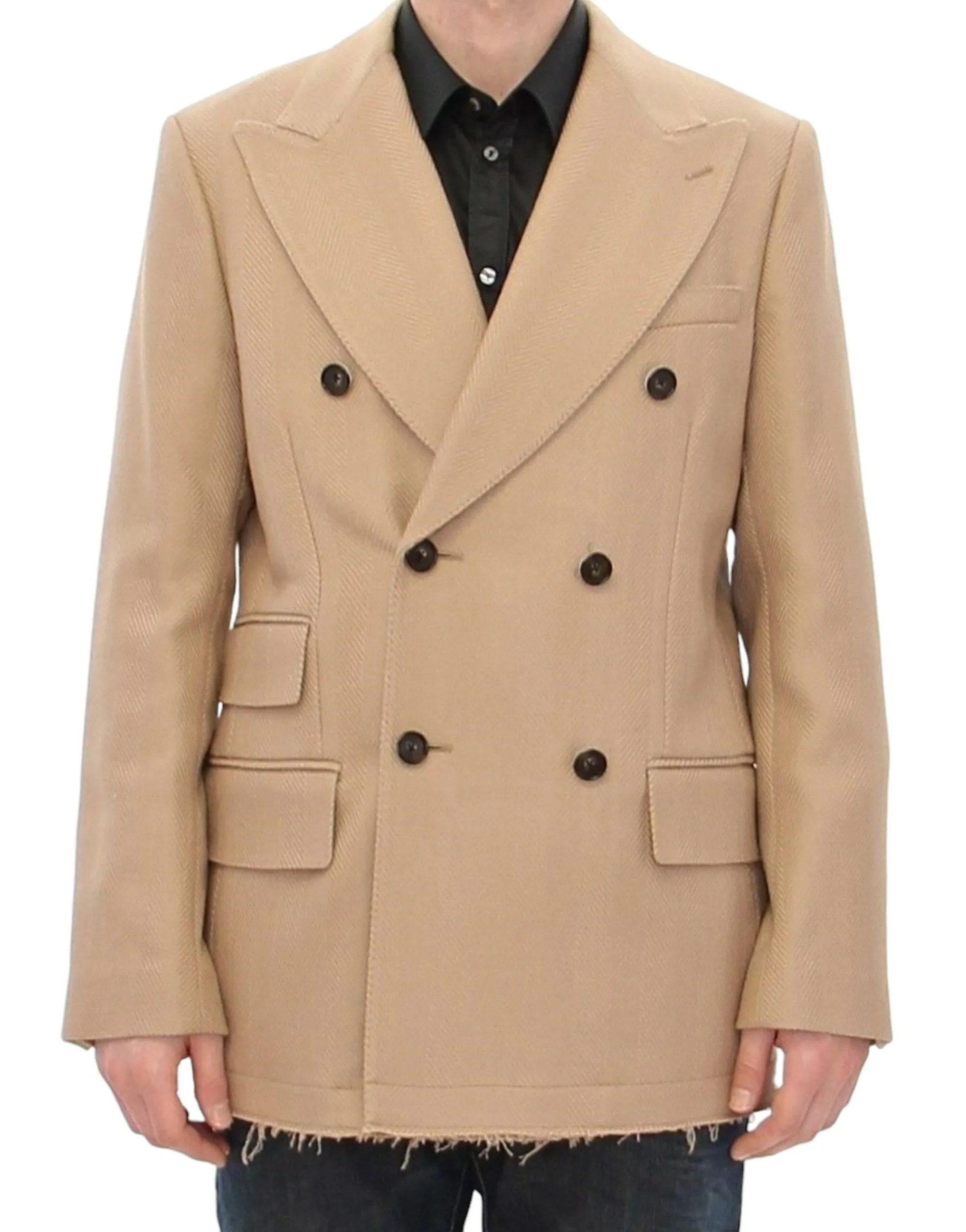 Elegant Beige Formal Wool Coat sold by Louxly