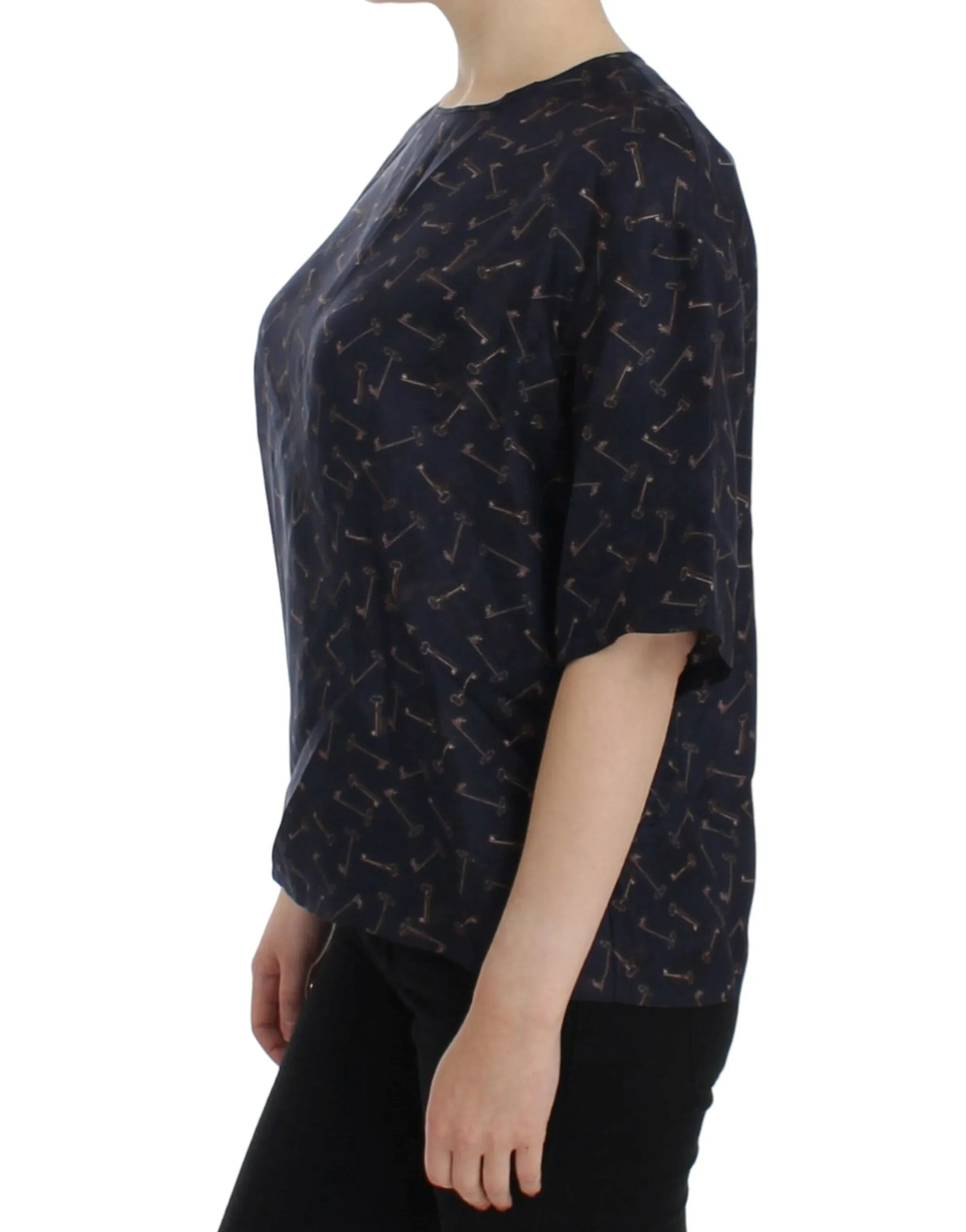 Enchanted Sicily Silk Blouse with Gold Keys Print sold by Louxly product image thumbnail 2
