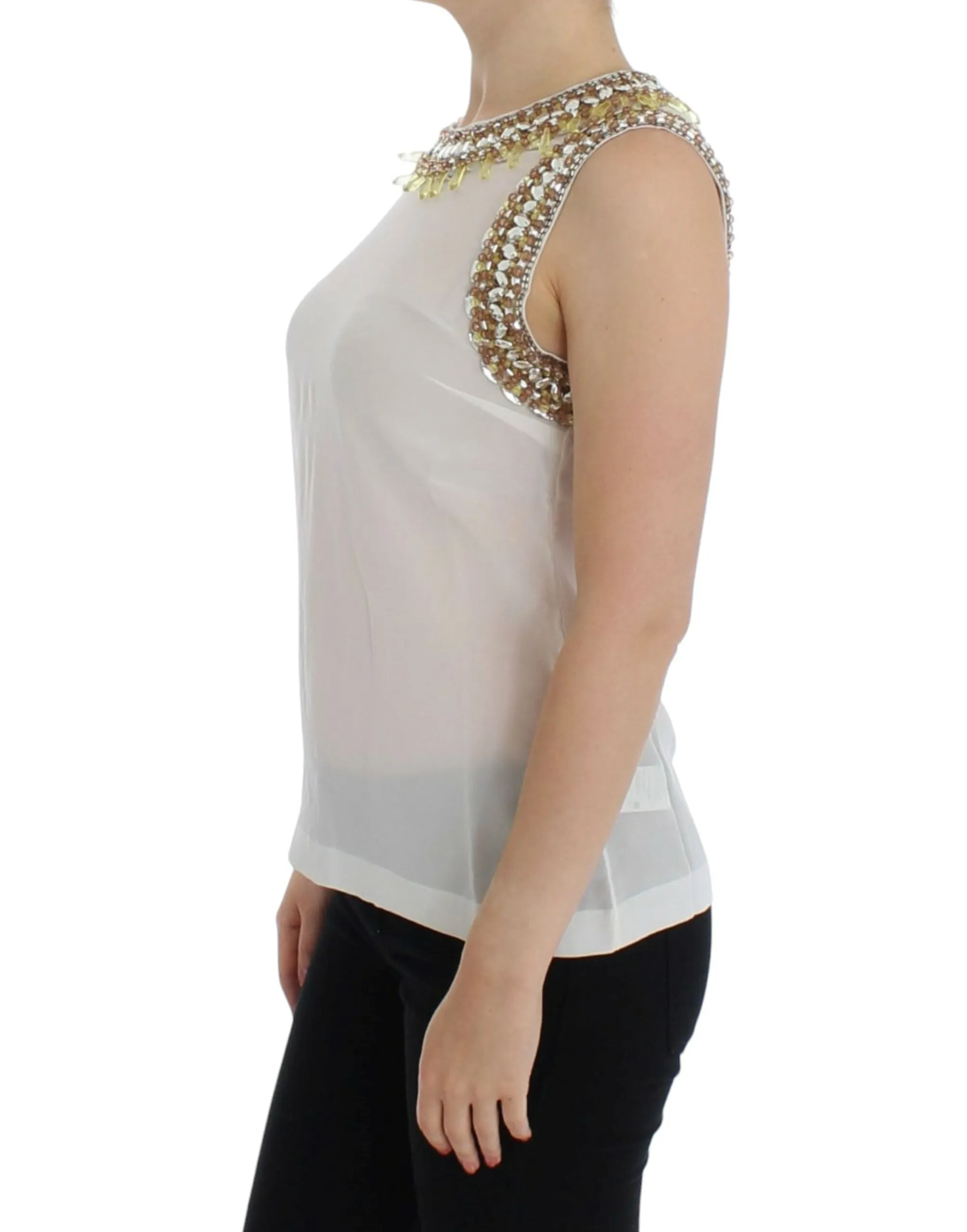 Elegant Sleeveless Silk Blouse with Crystal Embellishment sold by Louxly product image thumbnail 2