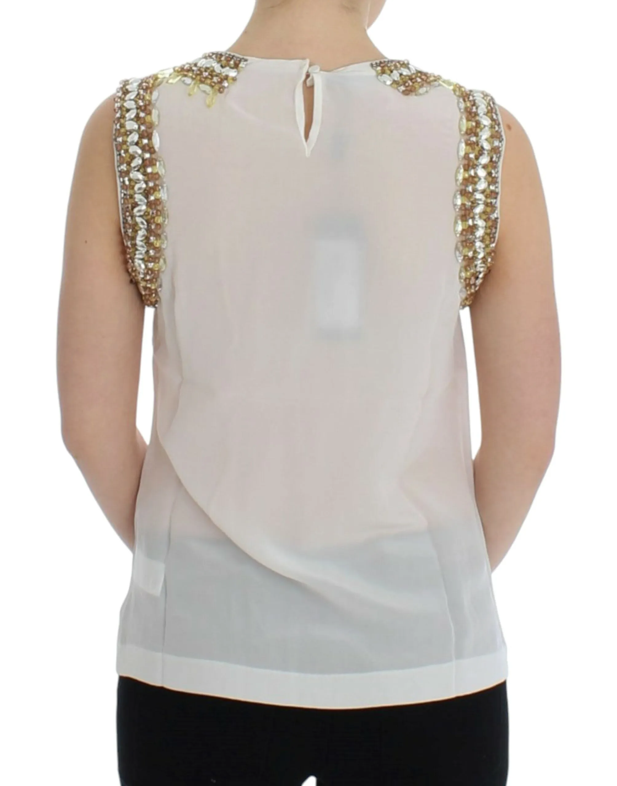 Elegant Sleeveless Silk Blouse with Crystal Embellishment sold by Louxly product image thumbnail 3