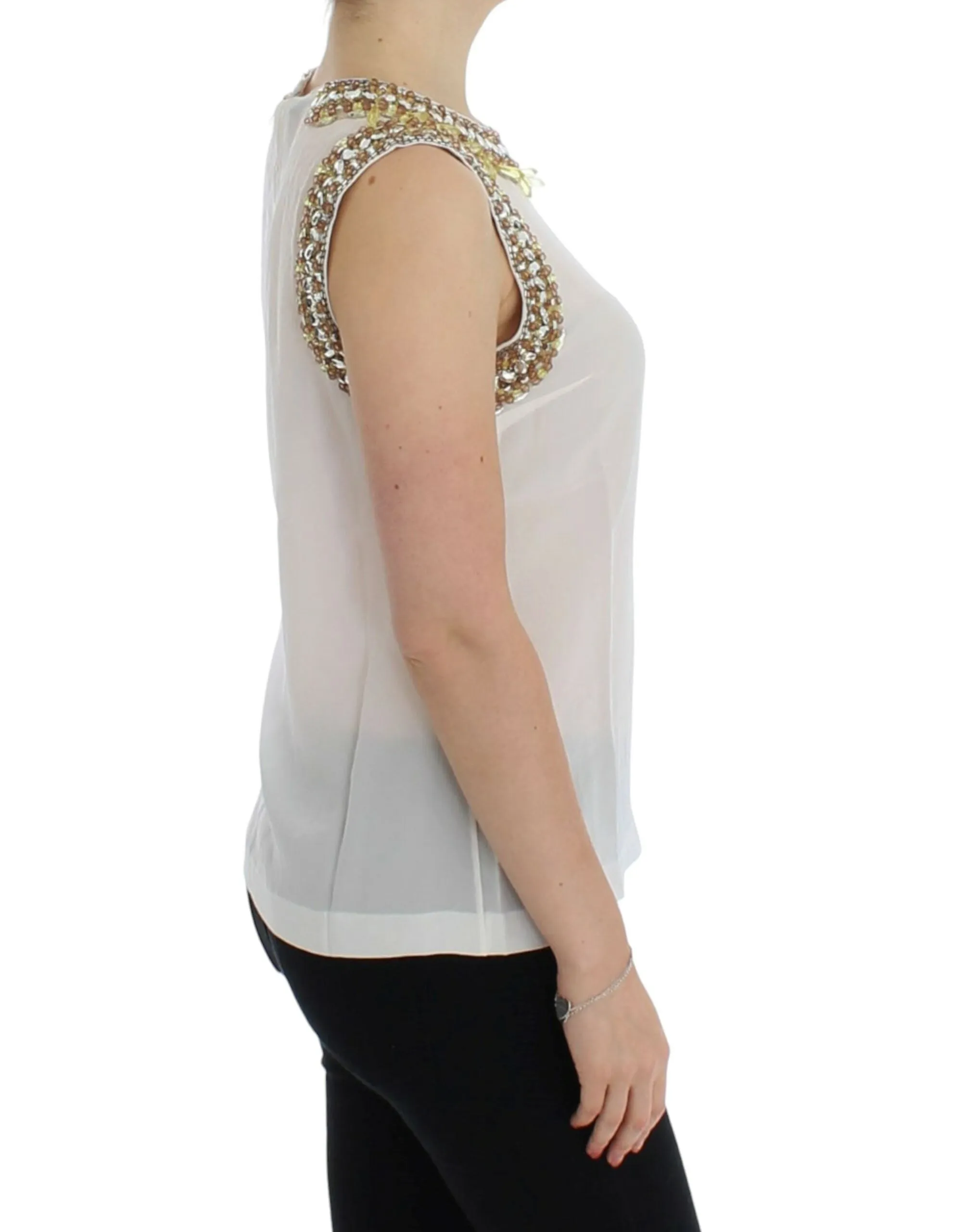 Elegant Sleeveless Silk Blouse with Crystal Embellishment sold by Louxly product image thumbnail 4