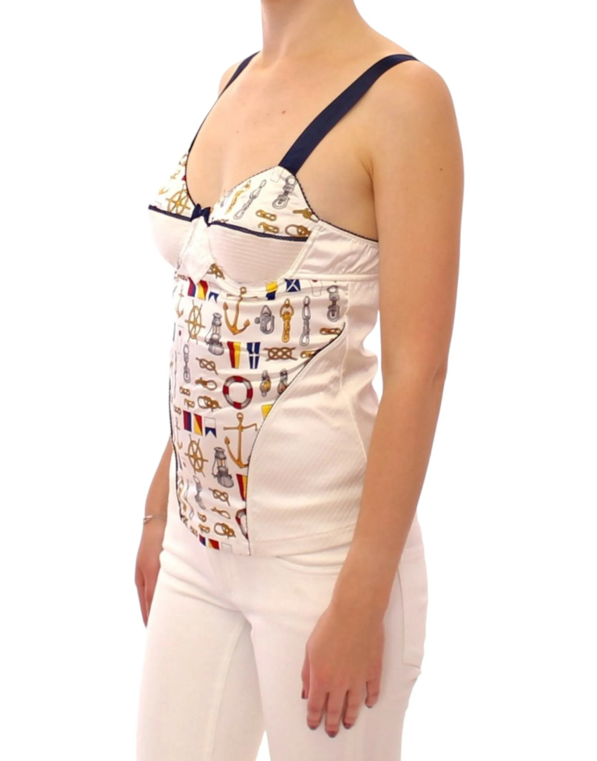 White Sailor Motif Stretch Tank Top sold by Louxly product image thumbnail 2