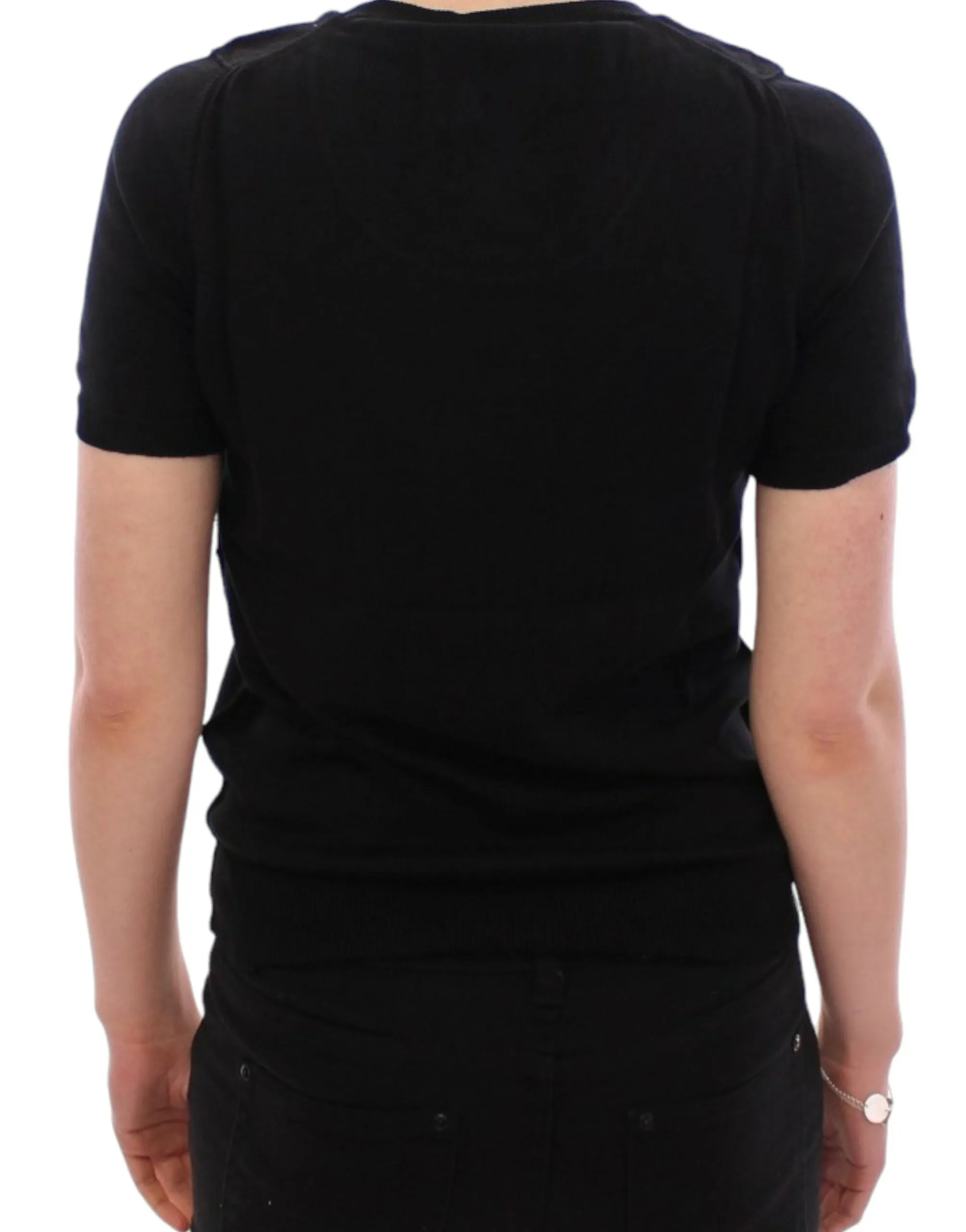 Elegant Black Cotton Crew-neck Tee sold by Louxly product image thumbnail 3