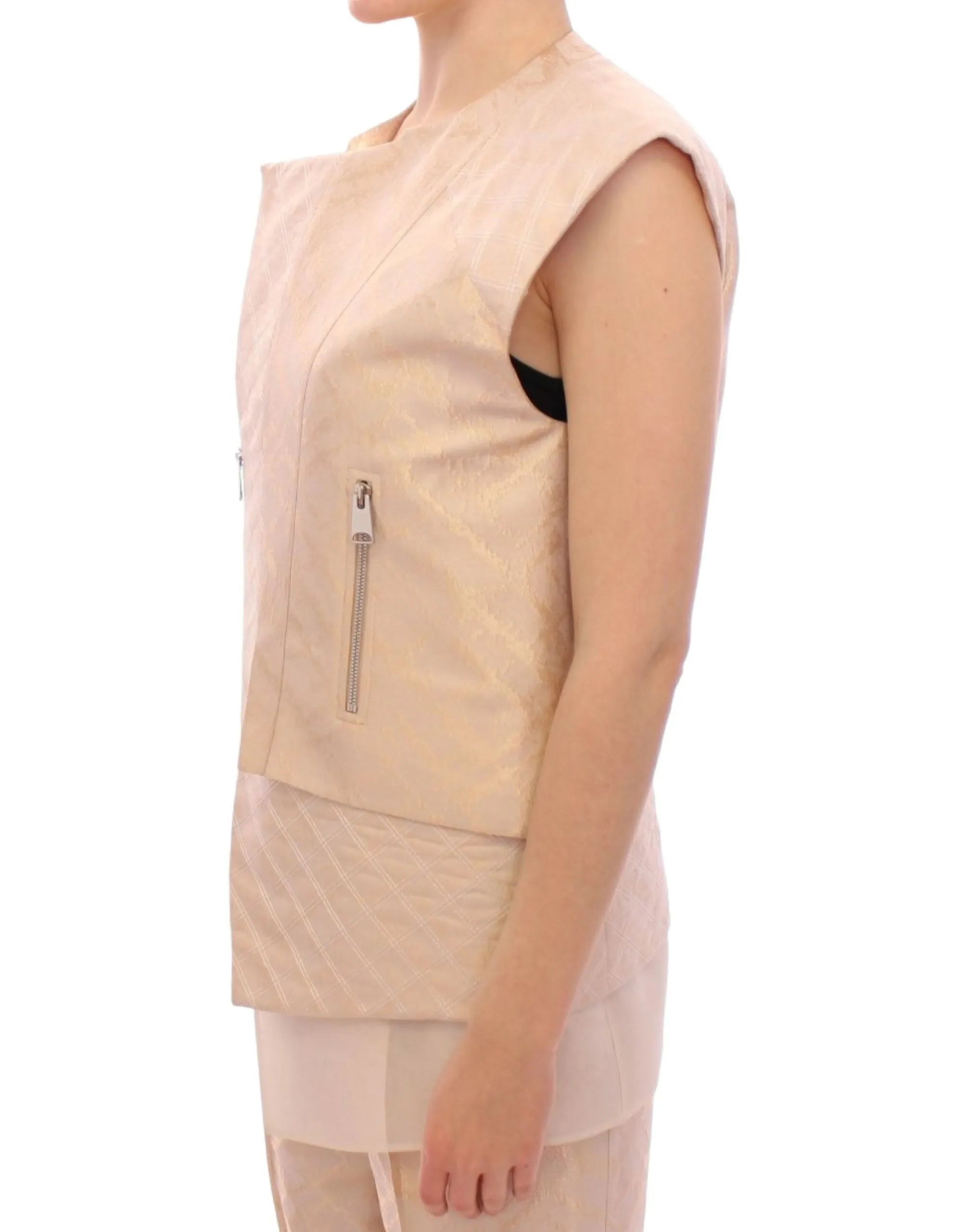 Exquisite Beige Brocade Sleeveless Jacket Vest sold by Louxly product image thumbnail 2