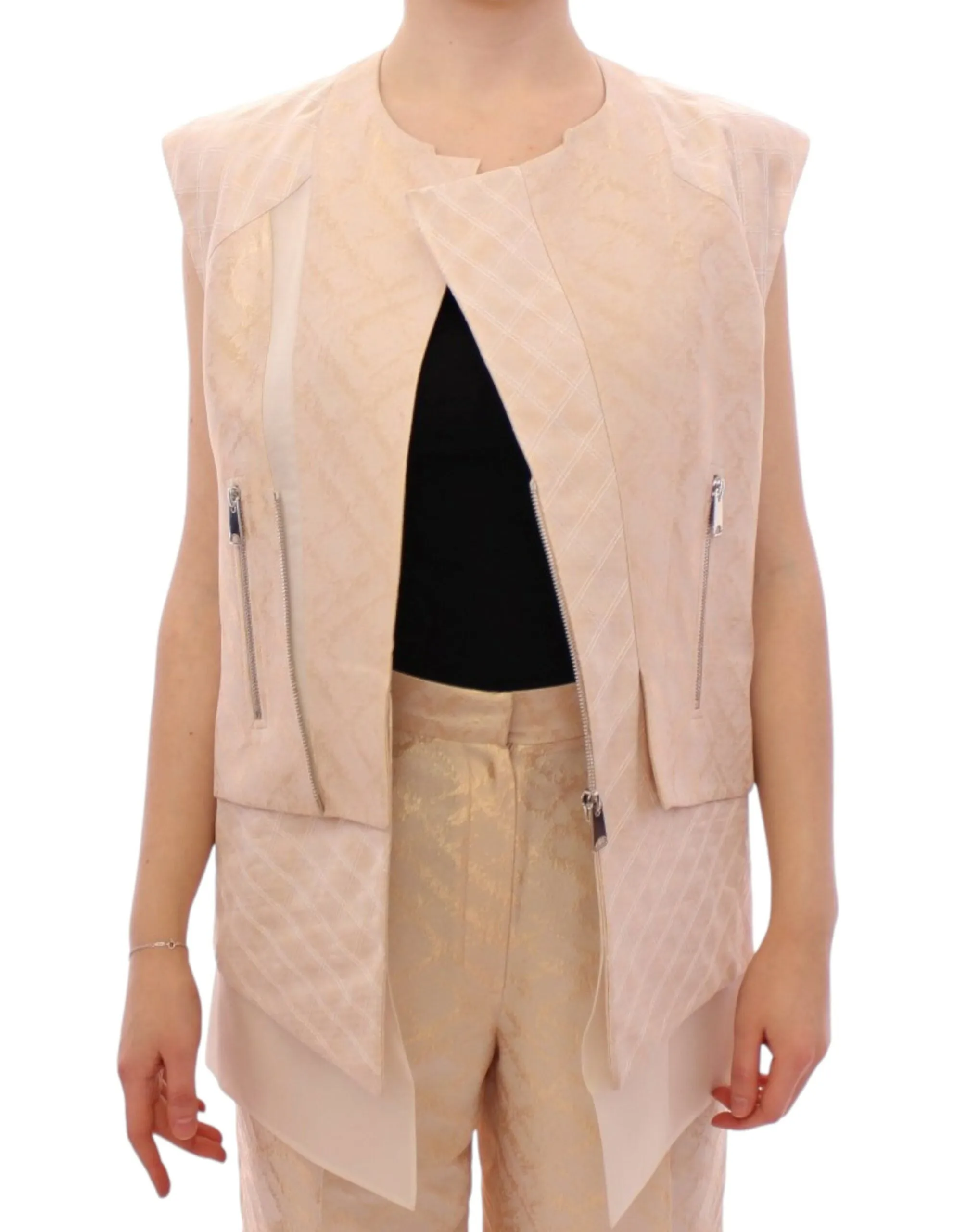 Exquisite Beige Brocade Sleeveless Jacket Vest sold by Louxly product image thumbnail 4