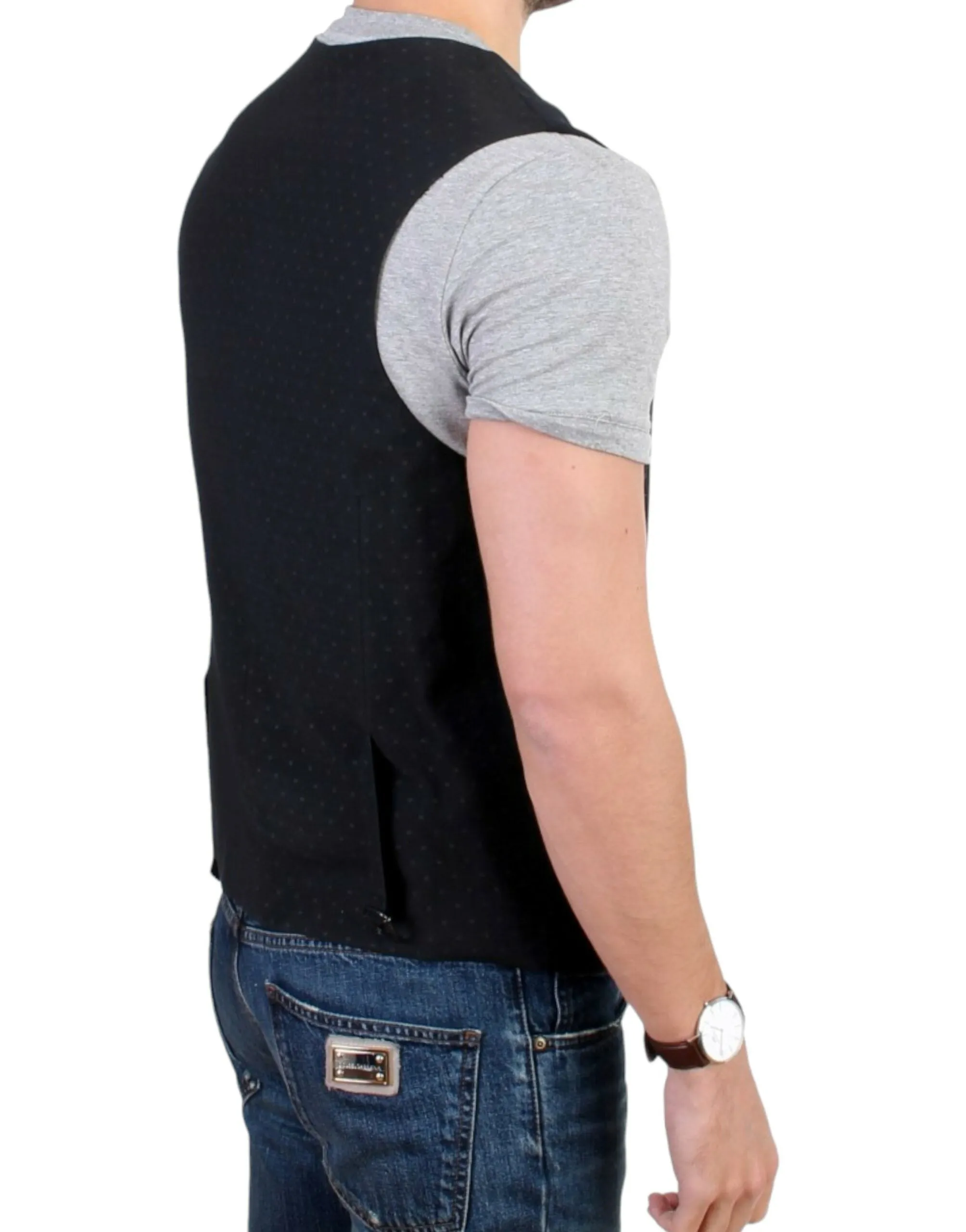 Elegant Black Wool Blend Casual Vest sold by Louxly product image thumbnail 4