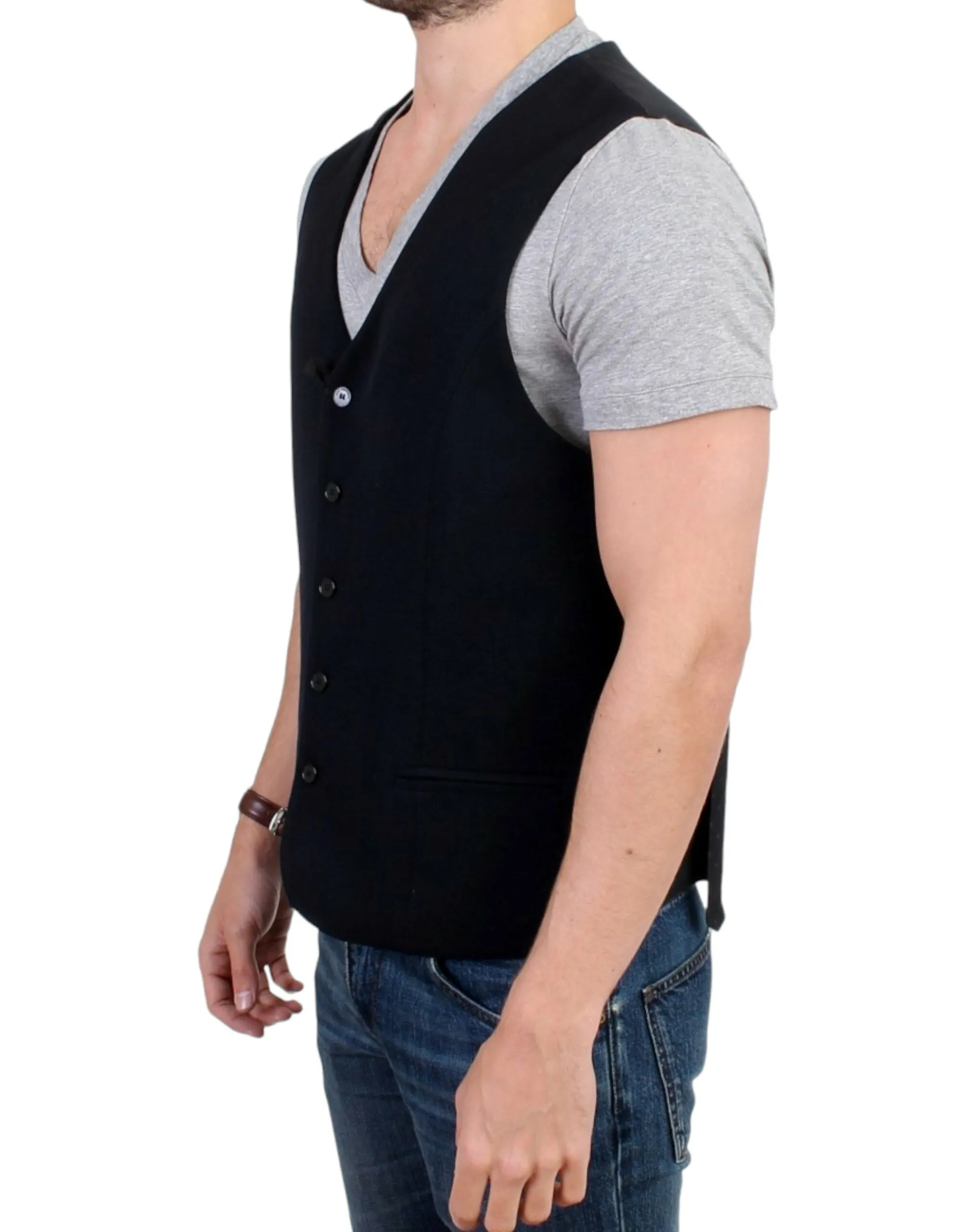 Elegant Black Wool Blend Casual Vest sold by Louxly product image thumbnail 2