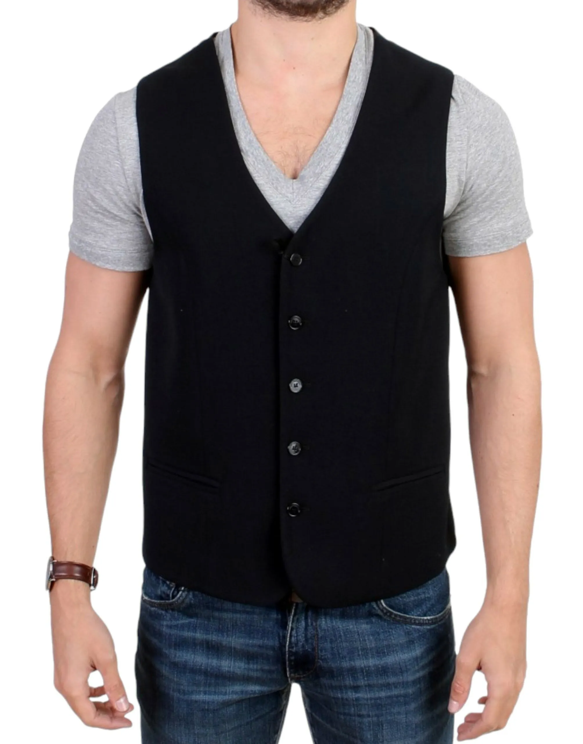 Elegant Black Wool Blend Casual Vest sold by Louxly