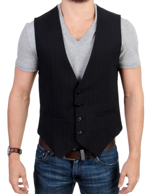 Elegant Striped Casual Vest - Cotton Blend sold by Louxly