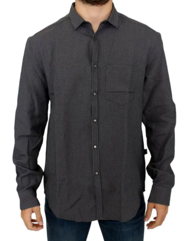 Chic Gray Checked Casual Linen Blend Shirt sold by Louxly