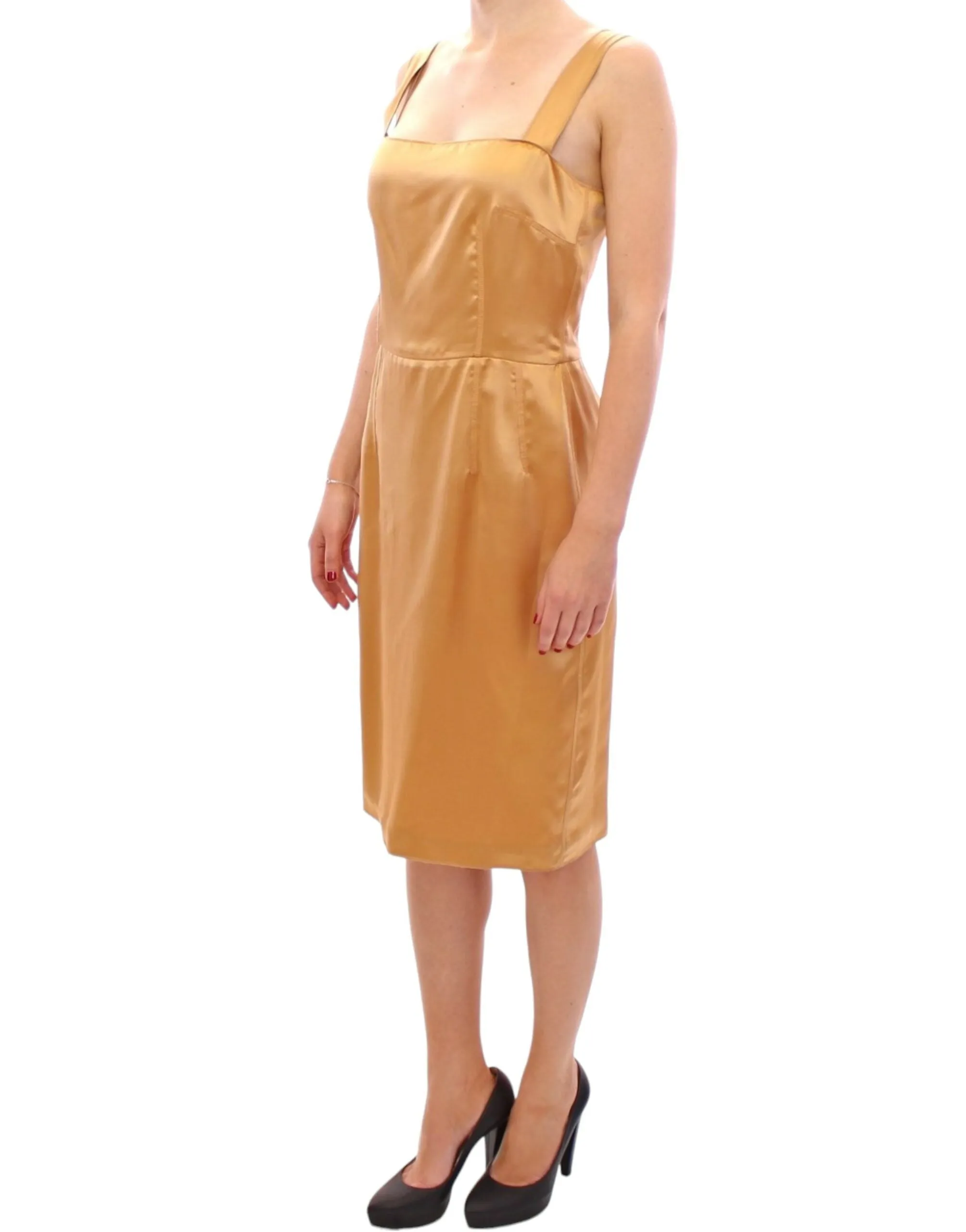 Elegant Bronze Silk Knee-Length Sheath Dress sold by Louxly product image thumbnail 2