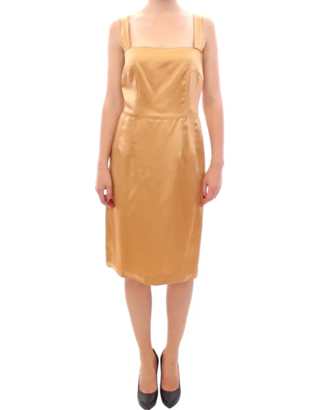Elegant Bronze Silk Knee-Length Sheath Dress sold by Louxly