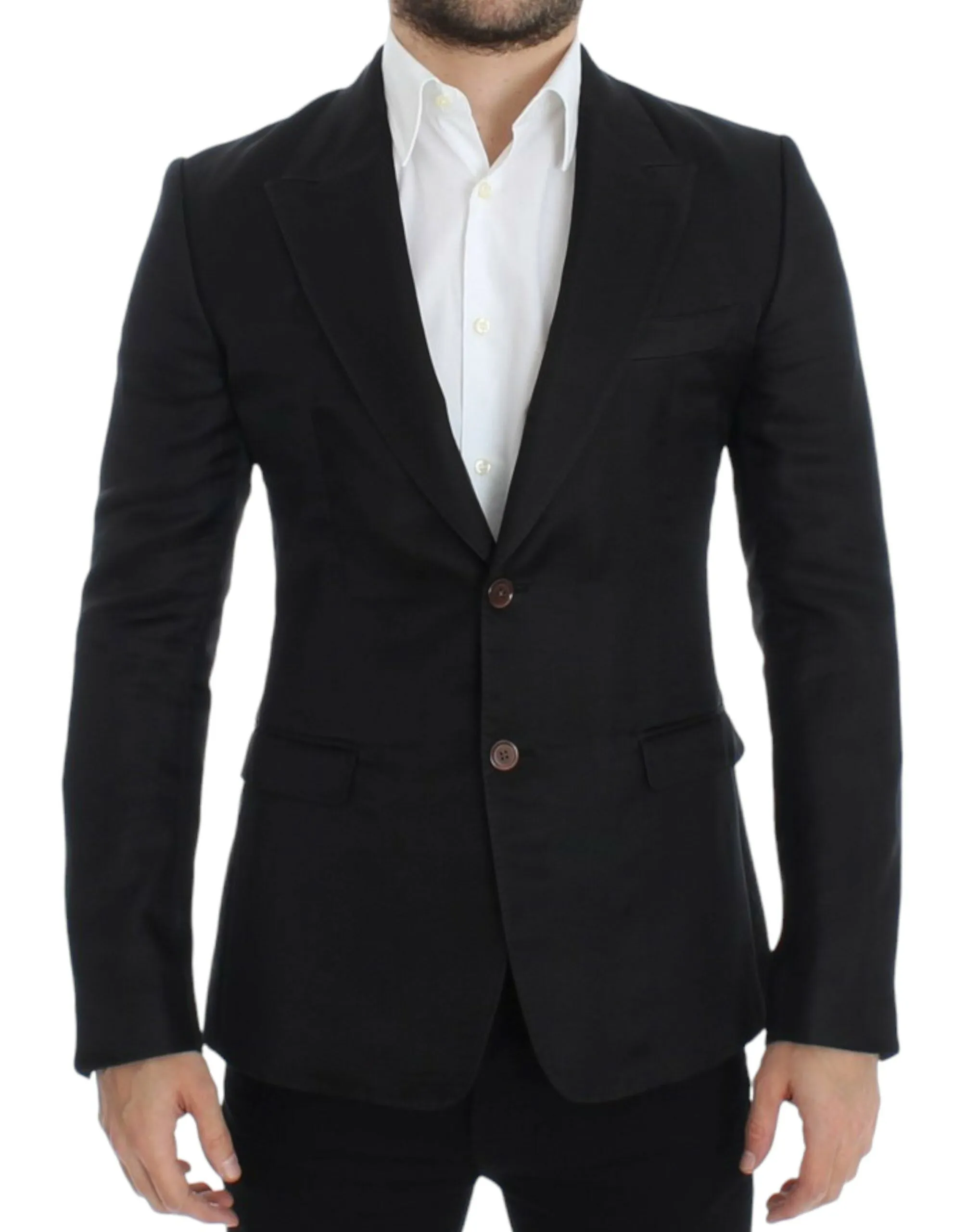 Elegant Black Silk Blend Two-Button Blazer sold by Louxly