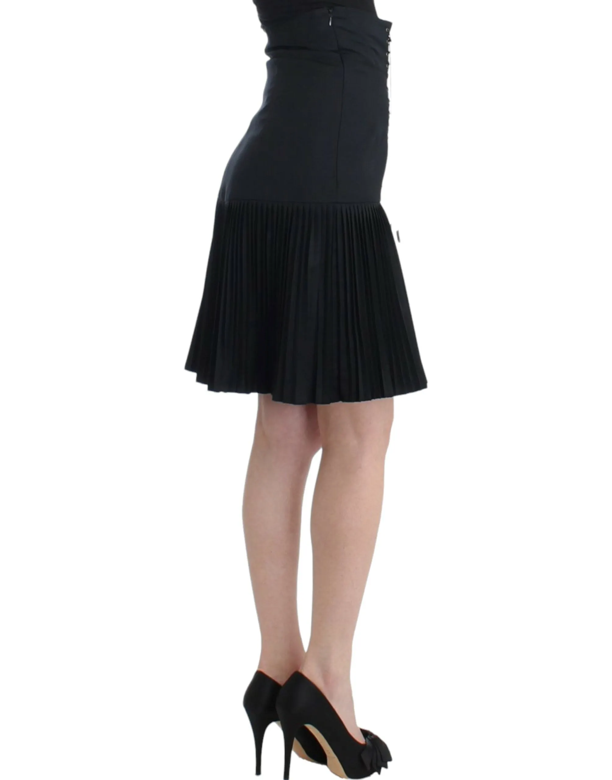 Elegant Black Pleated Lace A-Line Skirt sold by Louxly product image thumbnail 4