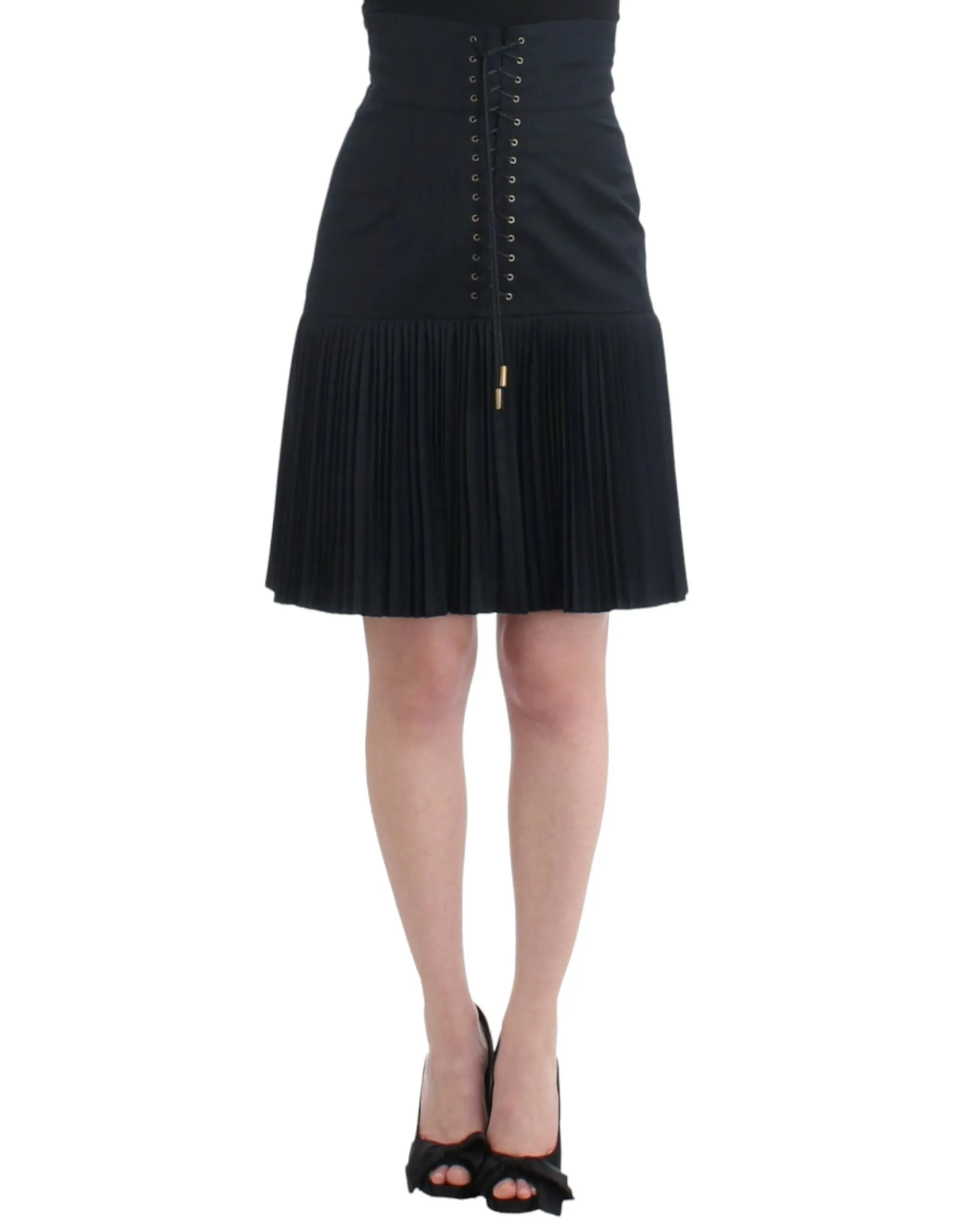 Elegant Black Pleated Lace A-Line Skirt sold by Louxly