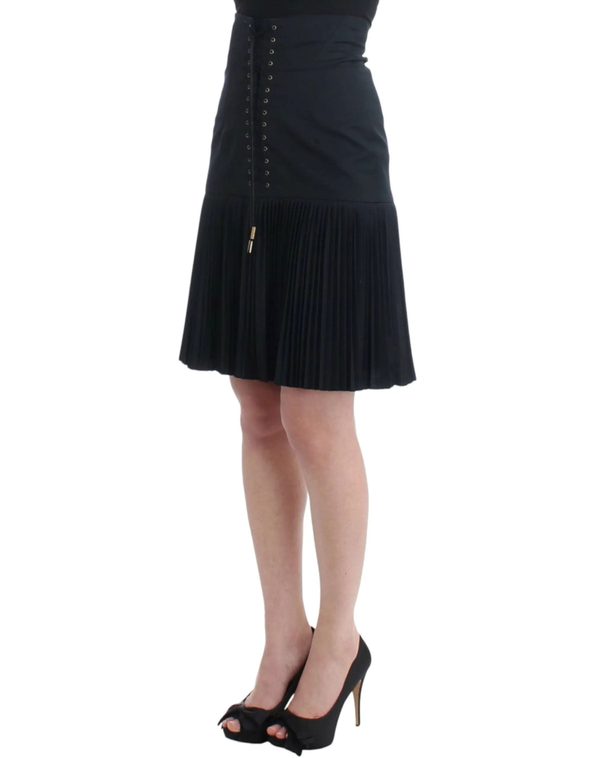 Elegant Black Pleated Lace A-Line Skirt sold by Louxly product image thumbnail 2