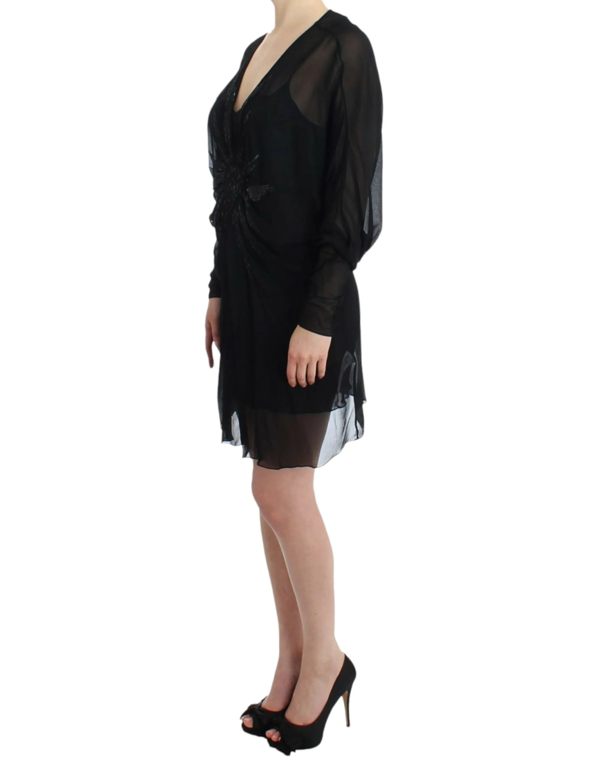 Elegant Sheer Black Silk Blouson Dress sold by Louxly product image thumbnail 2