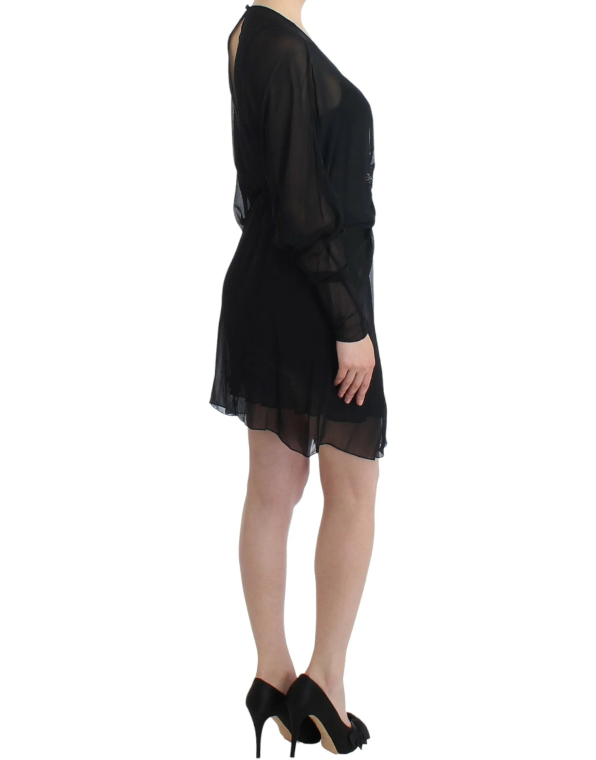 Elegant Sheer Black Silk Blouson Dress sold by Louxly product image thumbnail 4