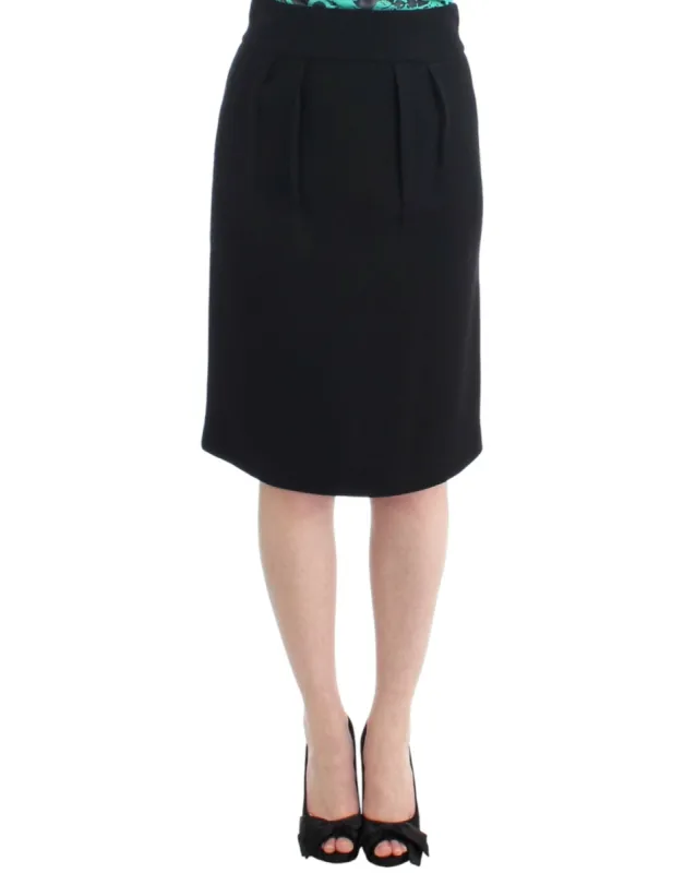 Elegant Black Wool Pencil Skirt sold by Louxly