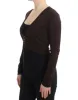 Elegant Brown Virgin Wool Cropped Cardigan sold by Louxly